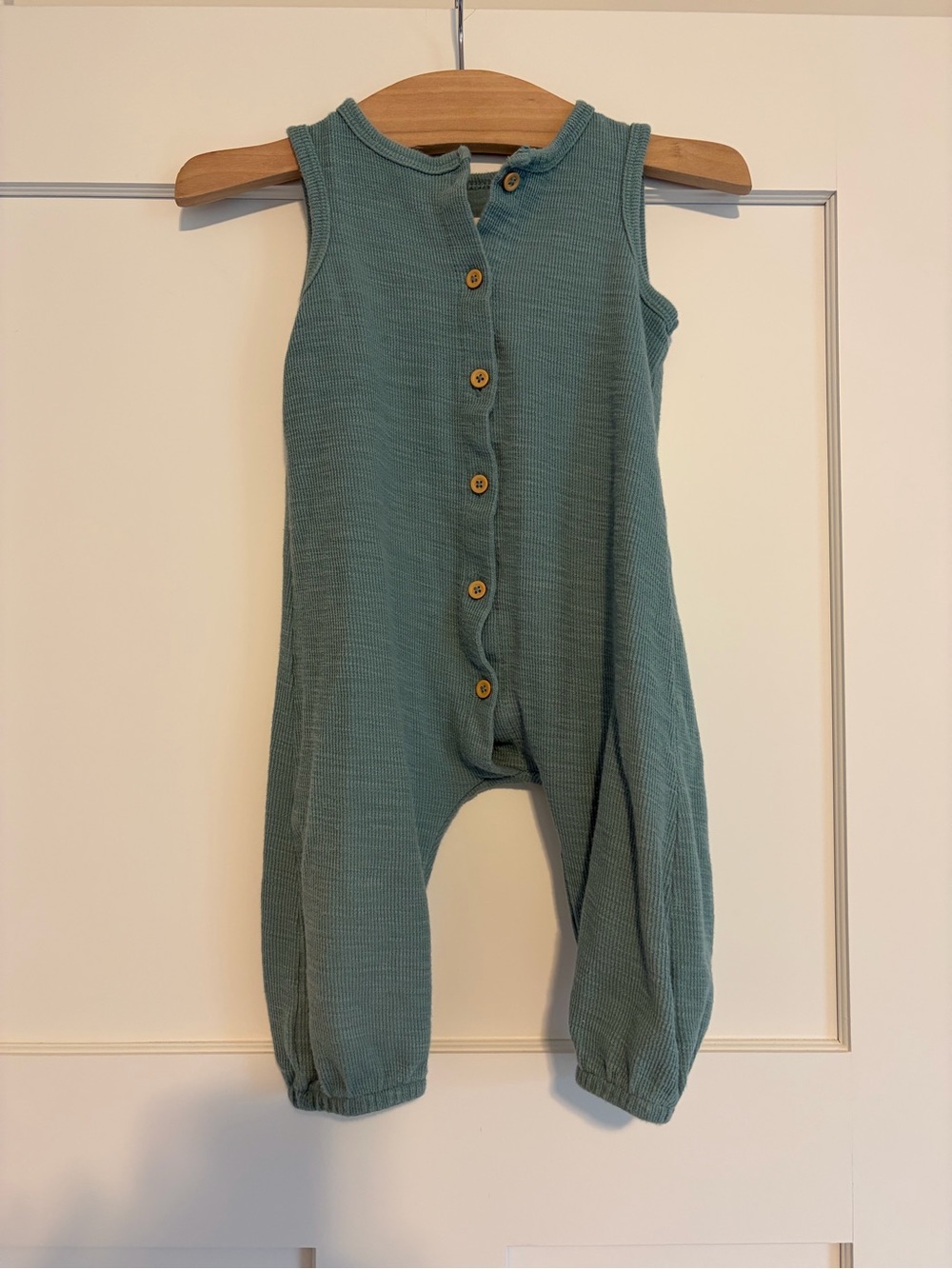 Sleeveless Green Baby Romper with Button Front